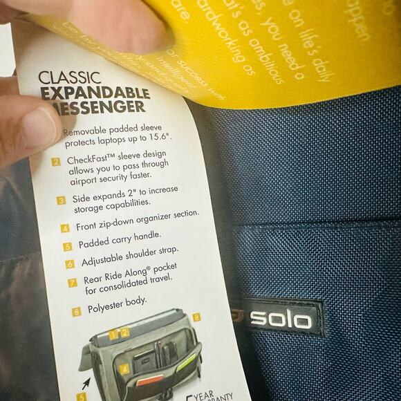 NWT SOLO Navy Expandable 15.6” Laptop Messenger Briefcase Shoulder Bag - Picture 14 of 16